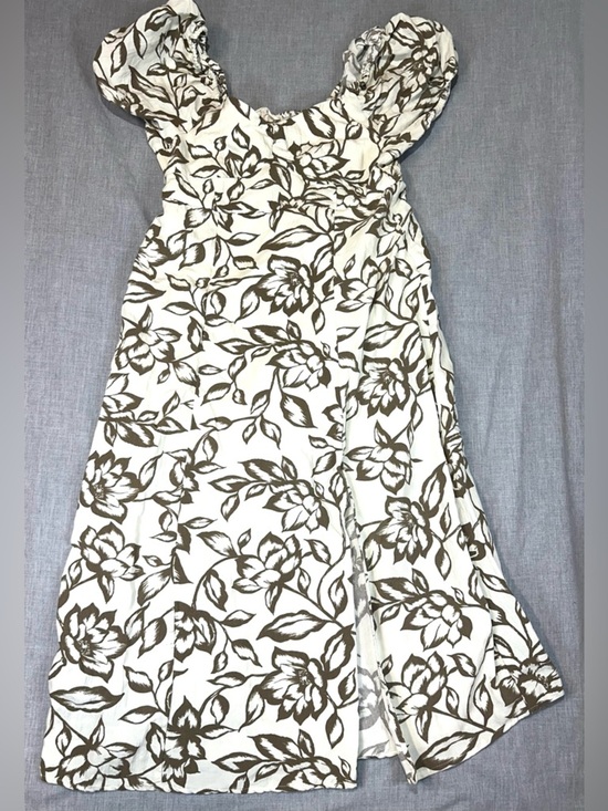 Sweet Wanderer Dresses & Skirts - Sweet Wanderer White Midi Dress with Brown Floral Print